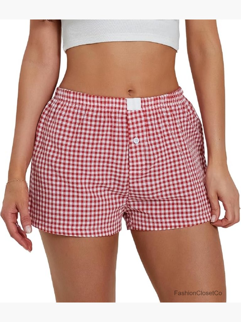 Y2k Plaid Gingham Pajama Shorts Boxers Lounge Sleep Bottoms Elastic Waist